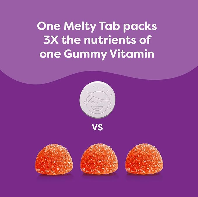 Renzo's Picky Eater Kids Multivitamin with Iron, Dissolving Kids Vitamins with Vitamin D3 and K2 and More, 60 Sugar-Free Melty Tabs, Oh-Oh-Oh Orange Flavor