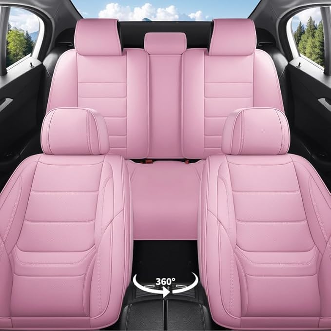 Car Seat Covers Full Set Fit for Buick Encore GX 2012-2026, Premium Faux Leather Waterproof Car Seat Protectors with Lumbar Support, Breathable Anti-Slip Easy to Install(Pink,Full Set)