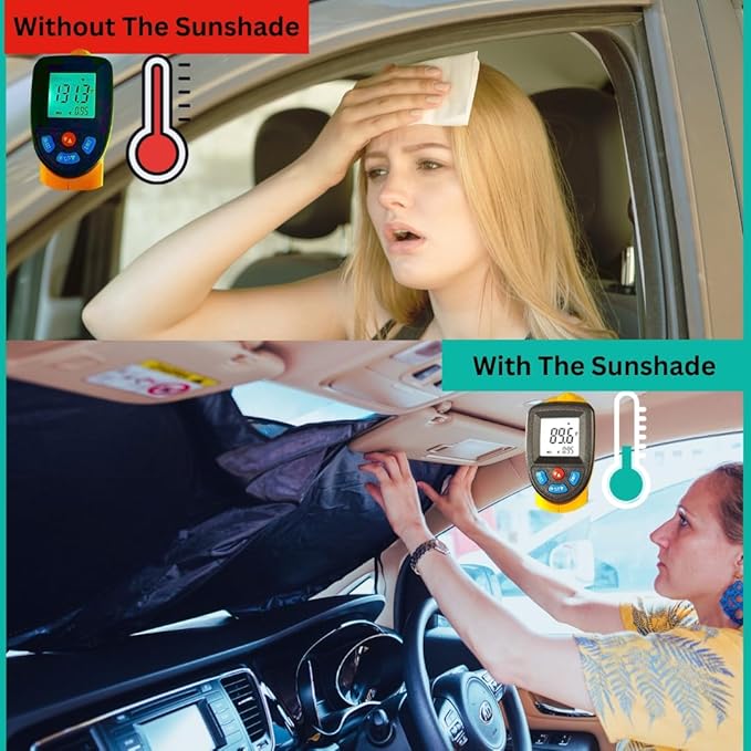 Windshield Sun Shade -Certified 99.87% UVB & 99.02% UVA Car Sun Shade. Award Winning Sunshade - Patented Technology | Compatible for Infiniti Q60 2017-2022 | Car Shades by Kinder Fluff