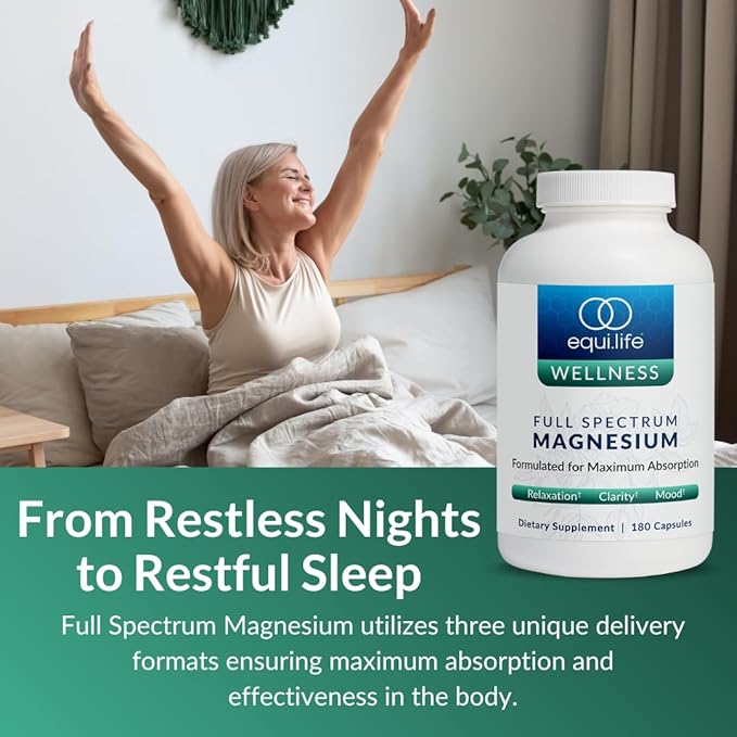 EquiLife - Full Spectrum Magnesium Supplement, Magnesium Glycinate, May Help Boost Mood & Energy, Promotes Restfulness & Focus, Formulated for Maximum Absorption, Gluten-Free, Vegan (180 Capsules)