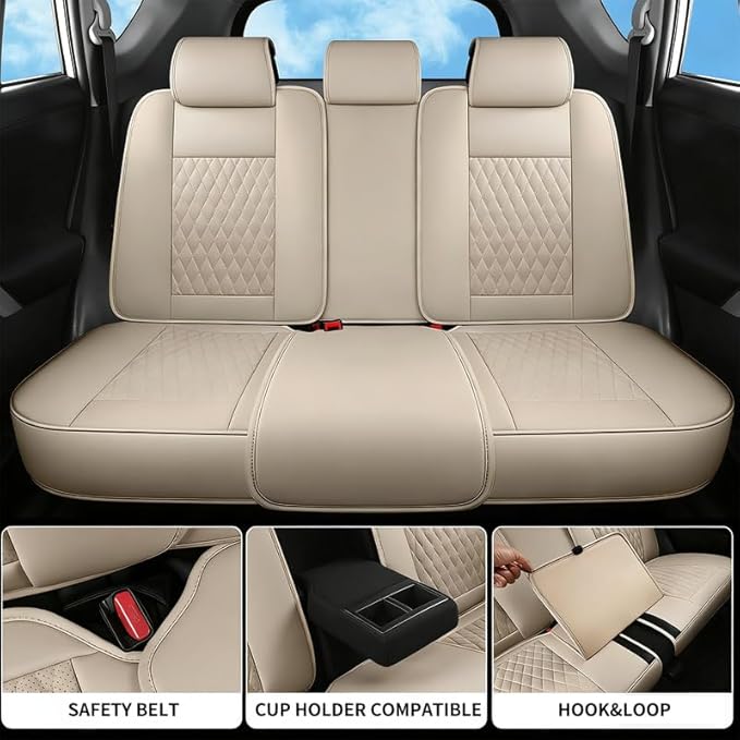 Car Seat Covers Full Set Custom Fit for Mercury Mariner 2005-2011 - Premium Faux Leather with Lumbar Support | Breathable, Waterproof, Anti-Slip, Durable (Beige,Full Set)