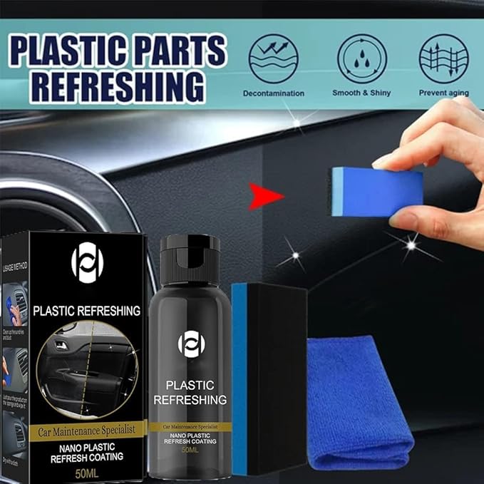 RJDJ Plastic Restorer for Cars, Trim & Exterior – Plastic Revitalizing Coating Agent, Restores Faded Plastic, UV Protection, Car Shine Refurbishing Solution (30ml-2pcs)