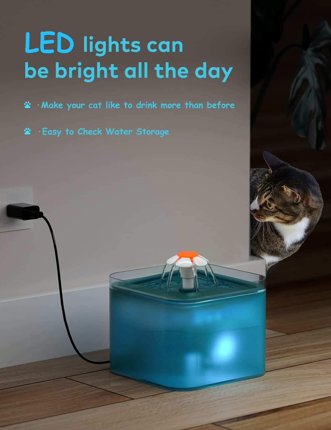 Cat Water Fountain: Cat Fountain - Water Fountains for Cats Indoor - 67oz/2L Cat Fountains for Drinking - Pet Water Fountain - Ultra Silent - Cat Drinking Fountain for Small Dogs - AONBOY