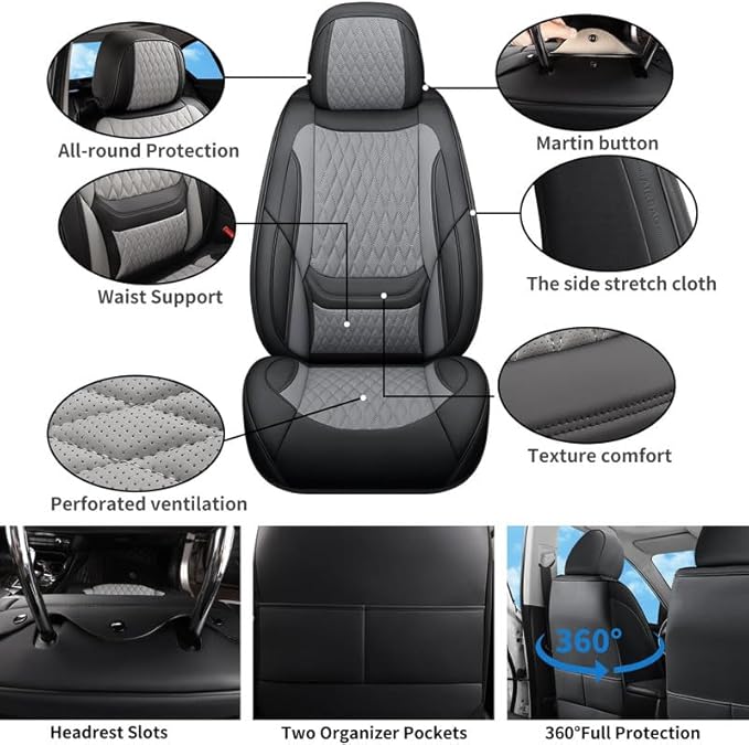 Car Seat Covers Full Set Custom Fit for Ford Maverick 2022-2026 - Premium Faux Leather with Lumbar Support | Breathable, Waterproof, Anti-Slip, Durable (Black&Gray,Full Set)