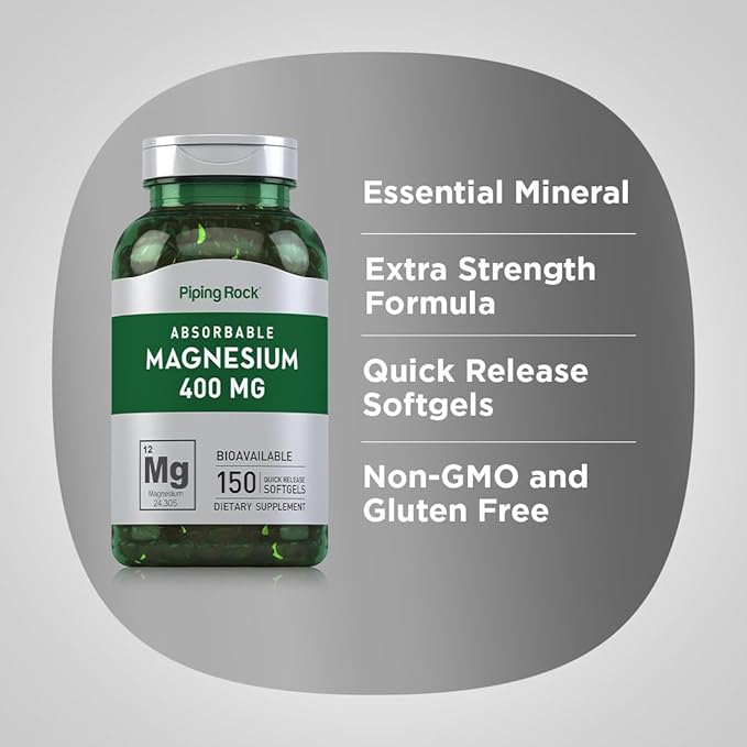 Piping Rock Magnesium 400mg Softgels | 150 Count | Magnesium Oxide Supplement | Non-GMO, Gluten Free