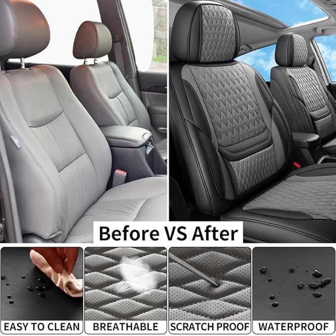 Car Seat Covers Full Set Custom Fit for Mercury Grand Marquis 1995-2011 - Premium Faux Leather with Lumbar Support | Breathable, Waterproof, Anti-Slip, Durable (Black&Gray,Full Set)