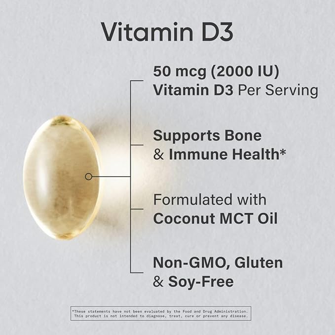 Sports Research Vitamin D3 2000 IU with Coconut MCT Oil - High Potency Vitamin D Supplement for Immune & Bone Support - Non-GMO Verified, Gluten & Soy Free – 50mcg, 360 Liquid Softgels