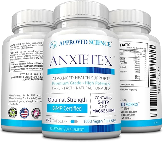 Approved Science Anxietex - Calm and Relaxation - L-Theanine and Magnesium - 60 Capsules - Vegan Friendly - 3 Month Supply