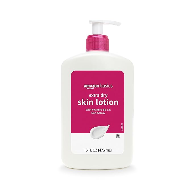 Amazon Basics Body Lotion for Extra-Dry Skin with Vitamins B5 & E, Clean Scent, 16 fl oz, Pack of 4 (Previously Solimo)