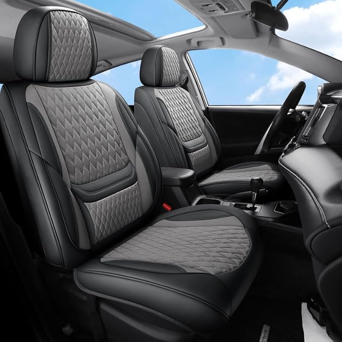 Car Seat Covers Full Set Custom Fit for Ford Maverick 2022-2026 - Premium Faux Leather with Lumbar Support | Breathable, Waterproof, Anti-Slip, Durable (Black&Gray,Full Set)