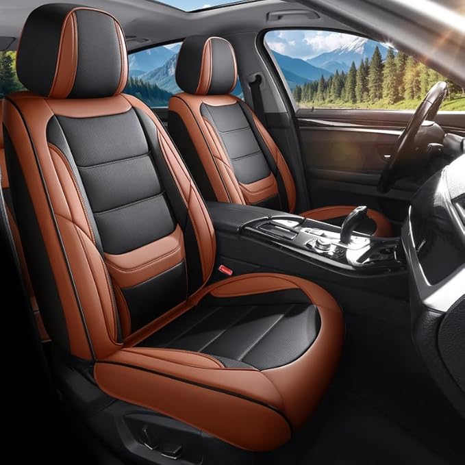 Car Seat Covers Full Set Custom Fit for Mercury Mariner 2005-2011-Luxury Leather with Lumbar Support, Breathable, Waterproof, Anti-Slip, Durable, Easy to Install (BlackBrown,Full Set)