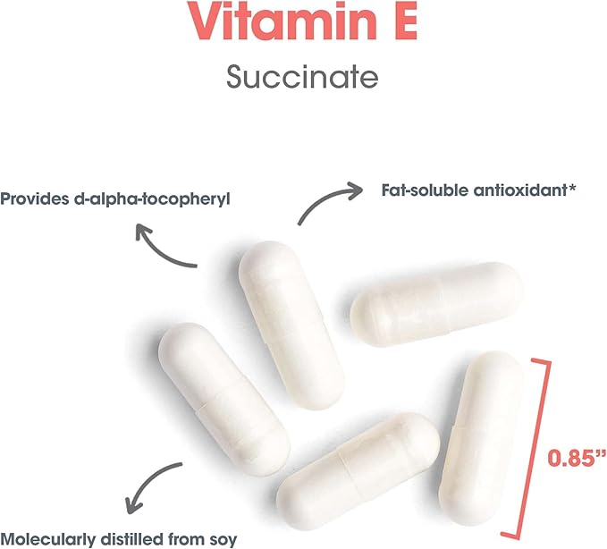 Allergy Research Group Vitamin E Succinate Supplement - for Men & Women, 400 IU D-Alpha-Tocopheryl, Antioxidant, Vegetarian Capsules - 100 Count