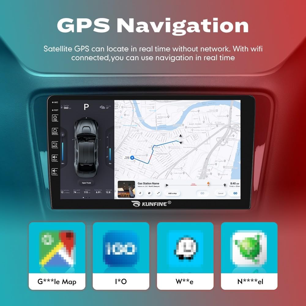 Kunfine Car CarPlay Android Auto Navigation Stereo GPS Radio Reverse Camera Display 9" IPS Touchscreen Headunit Tablet Pad Media Player For Peugeot 301 2013-2022, if Applicable Octa Core 4G+64G Silver
