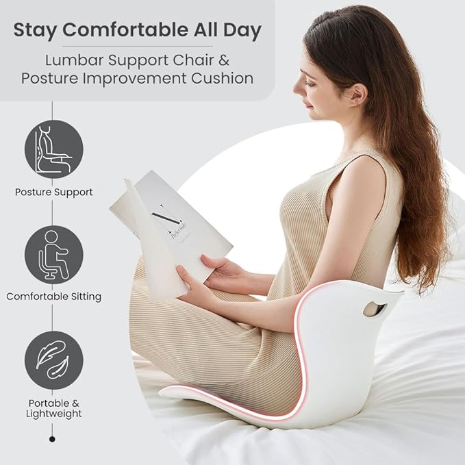 Ergonomic Lumbar Support Cushion, Cream, 460mm x 440mm x 340mm, Large, for Office Chairs & Car Seats, Posture Correction, Pregnancy Comfort,110-300 lbs Capacity