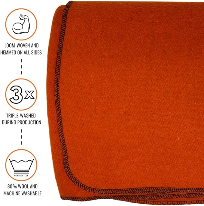 Arcturus Military Wool Blanket - Warm, Thick, Washable - Great for Outdoors, Camping, Stadium Blanket, Picnics, Travel - Car & Bushcraft Survival Kits