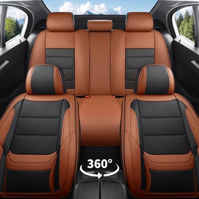 Car Seat Covers Full Set Custom Fit for Chevy Trax 2015-2026-Premium Faux Leather with Lumbar Support, Breathable, Waterproof, Anti-Slip, Durable, Easy to Install (Black&Brown,Full Set)