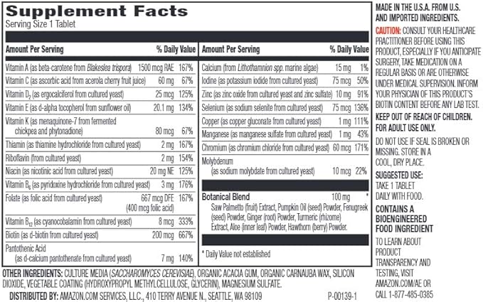 Amazon Elements Men's 40+ One Daily Multivitamin, Vegan, 65 Tablets, 2 Month Supply (Packaging May Vary) (Pack of 2)