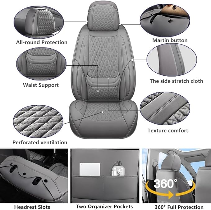 Car Seat Covers Full Set Custom Fit for Buick Verano 2012-2017 - Premium Faux Leather with Lumbar Support | Breathable, Waterproof, Anti-Slip, Durable (Gray,Full Set)