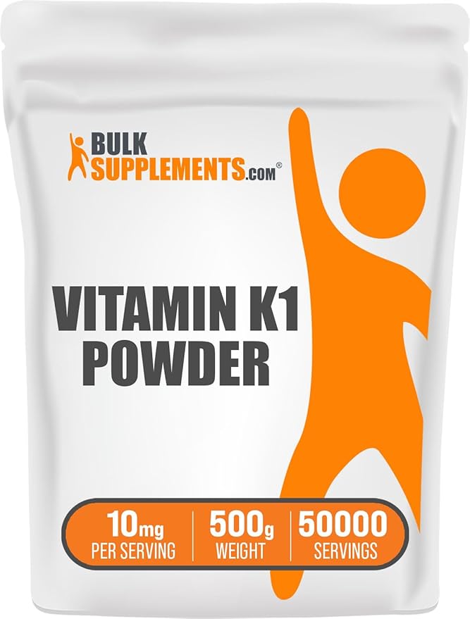 BulkSupplements.com Vitamin K1 Powder - 1%, Vitamin K Supplement, Vitamin K-1 100mcg - Gluten Free, 10mg per Serving, 500g (1.1 lbs) (Pack of 1)