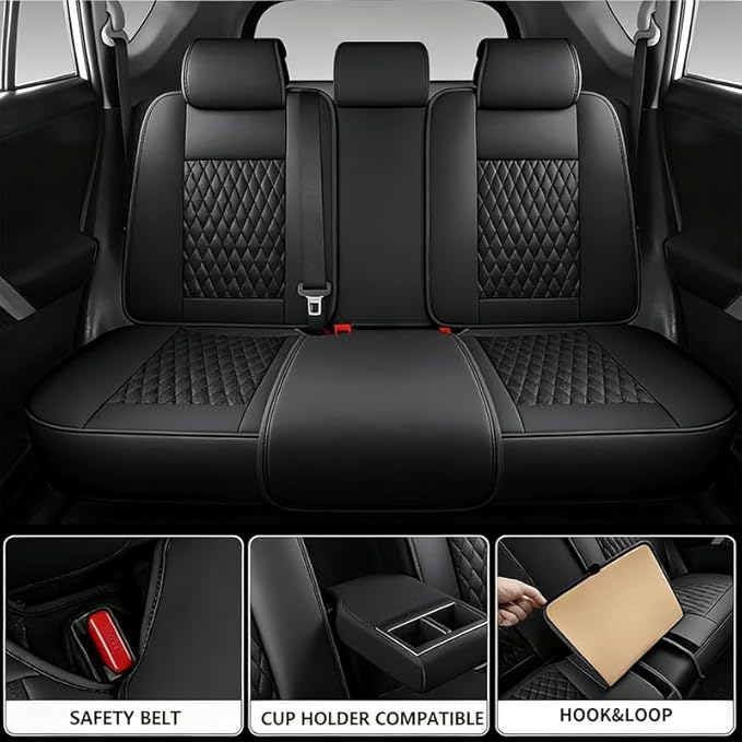Car Seat Covers Full Set Custom Fit for Pontiac G3 2009-2010 - Premium Faux Leather with Lumbar Support | Breathable, Waterproof, Anti-Slip, Durable (Black,Full Set)