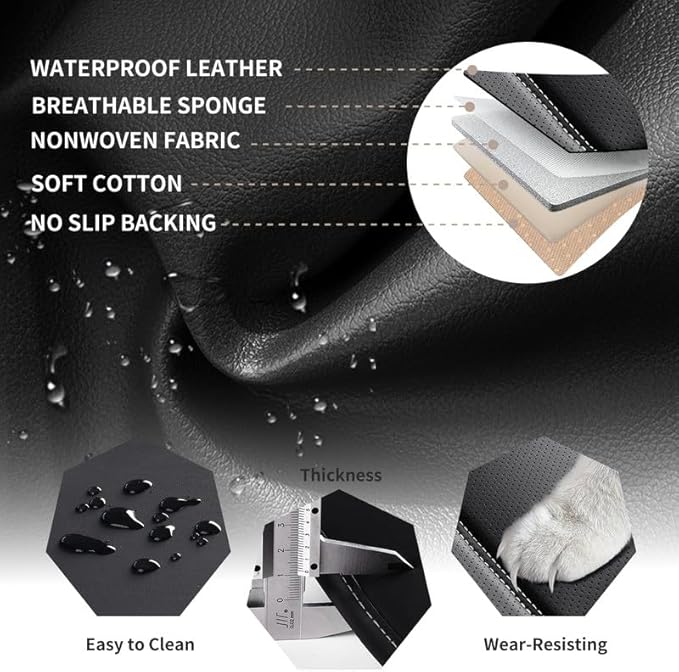 Car Seat Covers Full Set Custom Fit for Chevrolet/Chevy Malibu 2000-2025 2026-Premium Faux Leather with Lumbar Support, Breathable, Waterproof, Anti-Slip, Easy to Install (Black&White,Full Set)
