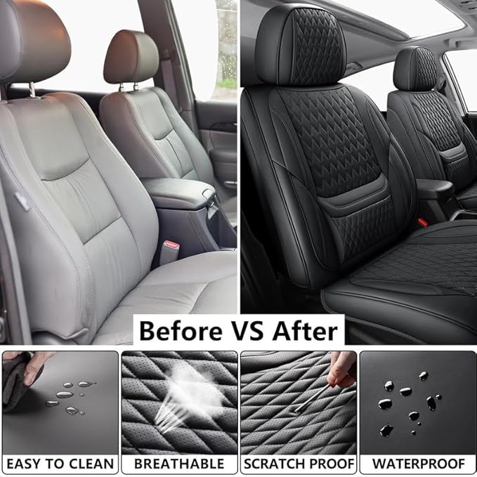 Car Seat Covers Full Set Custom Fit for Chevrolet/Chevy Cruze 2011-2019 - Premium Faux Leather with Lumbar Support | Breathable, Waterproof, Anti-Slip, Durable (Black,Full Set)