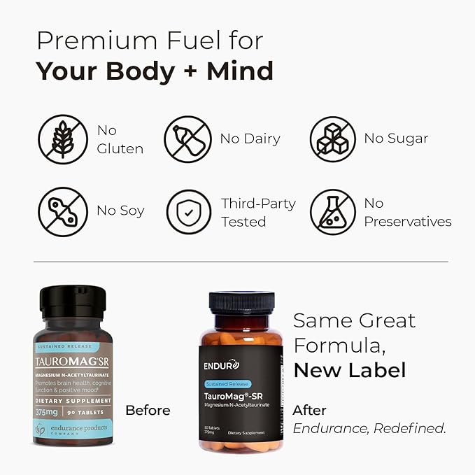 TauroMag-SR, Magnesium N-Acetyl Taurinate, Supports Brain Health & Cognitive Function, Memory Focus Supplements, Mood Support 375 mg, 90 Tablets