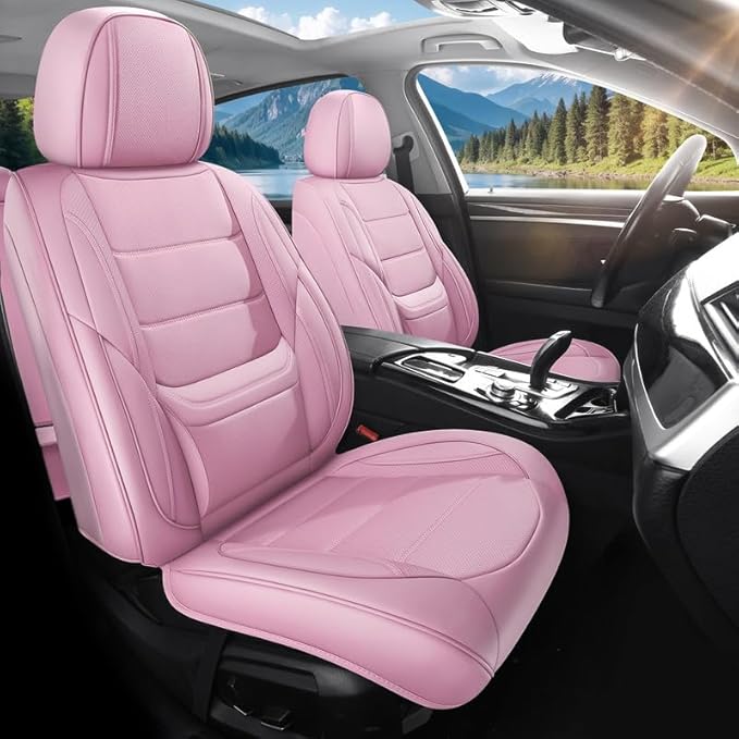 Car Seat Covers Full Set Custom Fit for Mercury Sable 1995-2009 - Premium Leather with Lumbar Support, Breathable, Anti-Slip & Excellent Seating Experience (Pink, Full Set)
