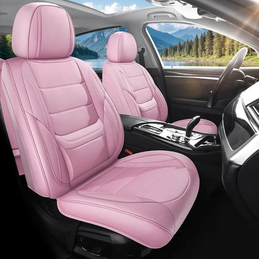 Car Seat Covers Full Set Custom Fit for Ford Maverick 2022-2025 - Premium Leather with Lumbar Support, Breathable, Anti-Slip & Excellent Seating Experience (Pink, Full Set)