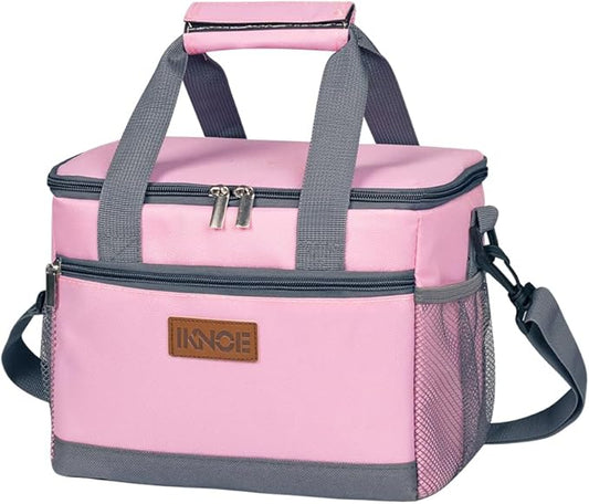 iknoe Insulated Lunch Bag, Foldable 8.5L Cooler Bag for Men & Women, Leakproof Thermal Design, Great for Office, Picnic, Travel, Lunch Box, Pink
