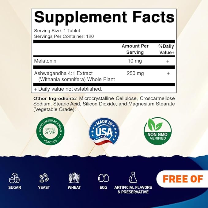 Vitamatic Melatonin 10mg with Ashwagandha 4:1 Extract 250 mg 120 Tablets