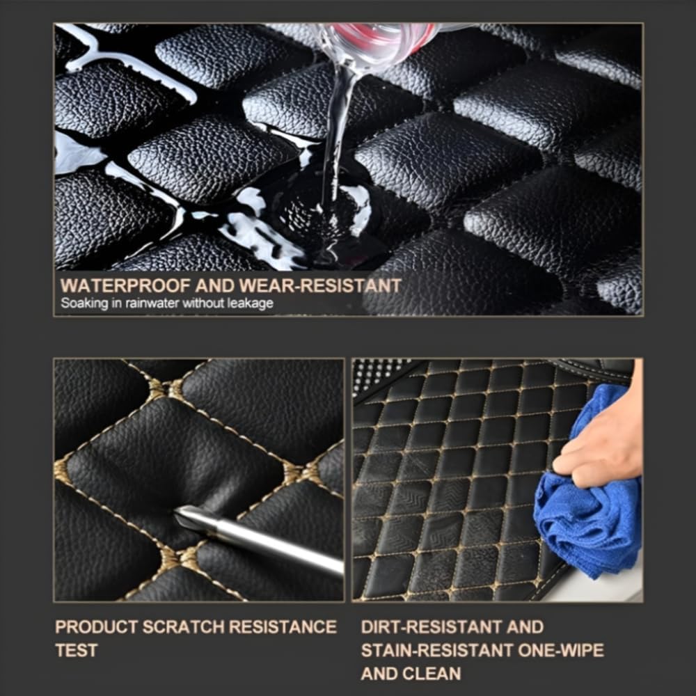 Add Personal Touch to Your Vehicle with IMEISH Customizable Logo Text Car Mats for 99% of vehiclesPads Protection Non-Slip Leather Floor Liners (Black Stitching)
