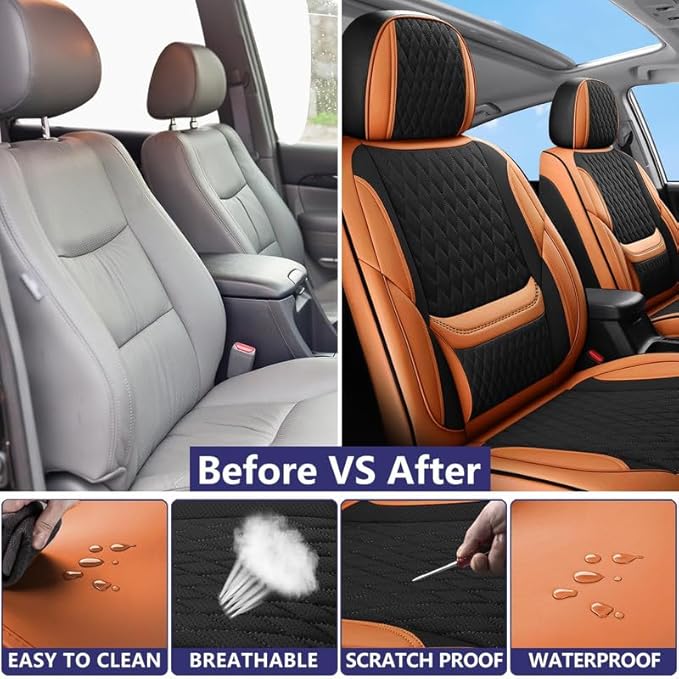 Car Seat Covers Full Set Custom Fit for Chevrolet/Chevy Blazer 2019-2026 - Premium Faux Leather with Lumbar Support | Breathable, Waterproof, Anti-Slip, Durable (Black&Brown,Full Set)