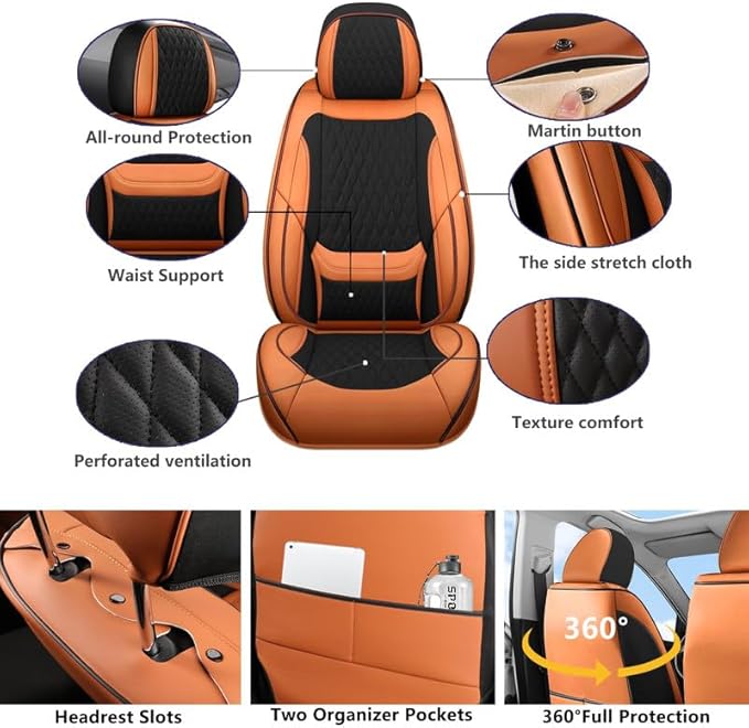Car Seat Covers Full Set Custom Fit for Chevrolet/Chevy Blazer 2019-2026 - Premium Faux Leather with Lumbar Support | Breathable, Waterproof, Anti-Slip, Durable (Black&Brown,Full Set)