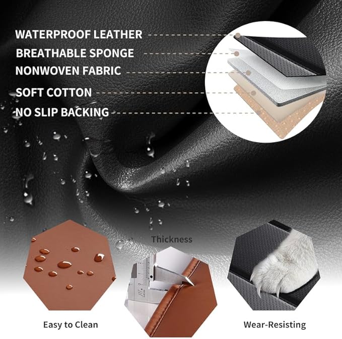 Car Seat Covers Full Set Custom Fit for Buick Regal 2009-2020-Luxury Leather with Lumbar Support, Breathable, Waterproof, Anti-Slip, Durable, Easy to Install (BlackBrown,Full Set)