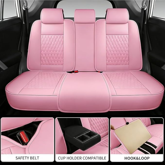 Car Seat Covers Full Set Custom Fit for Chevrolet/Chevy Colorado 2015-2026 - Premium Faux Leather with Lumbar Support | Breathable, Waterproof, Anti-Slip, Durable (Pink,Full Set)