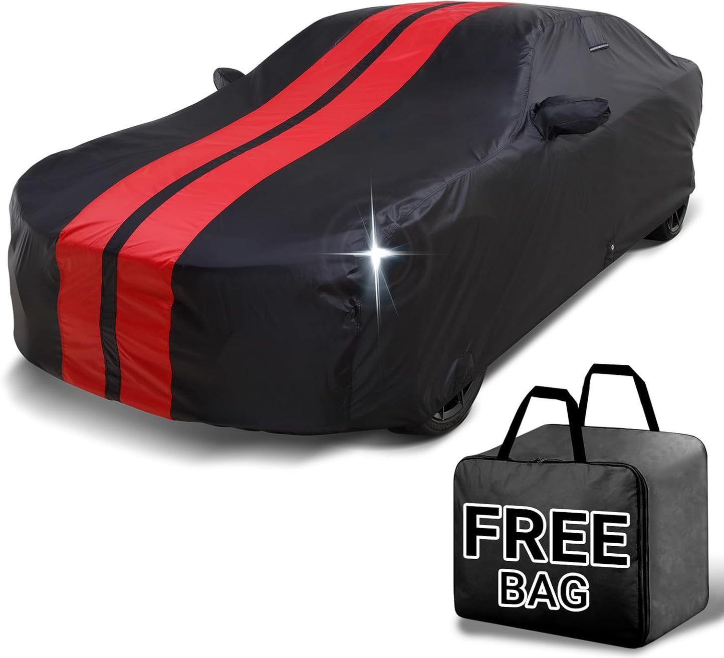 iCarCover Custom Car Cover for Chevy SS (2014-2017) Waterproof All Weather Rain Snow UV Sun Protector Full Exterior Indoor Outdoor Car Cover (Stripe - Black/Red)