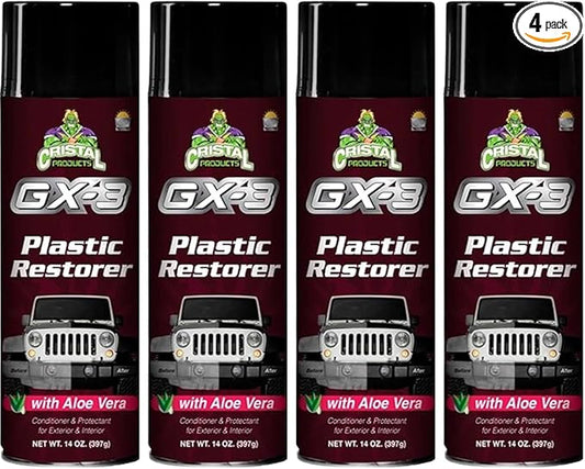 GX-3 Plastic Restorer – Black Plastic Restorer for Cars & Automotive Trim Restorer – Interior Car Cleaner & Exterior Faded Plastic, Vinyl & Rubber Renewer with Aloe Vera 4PK (14 fl oz)
