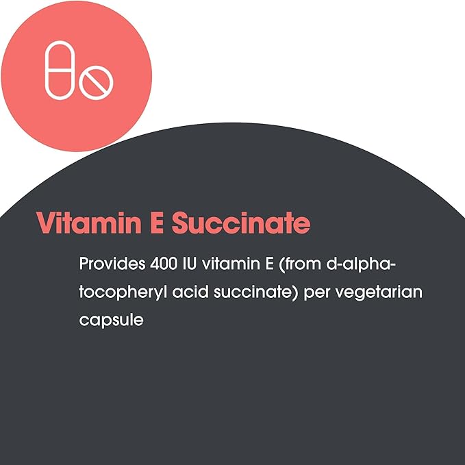 Allergy Research Group Vitamin E Succinate Supplement - for Men & Women, 400 IU D-Alpha-Tocopheryl, Antioxidant, Vegetarian Capsules - 100 Count
