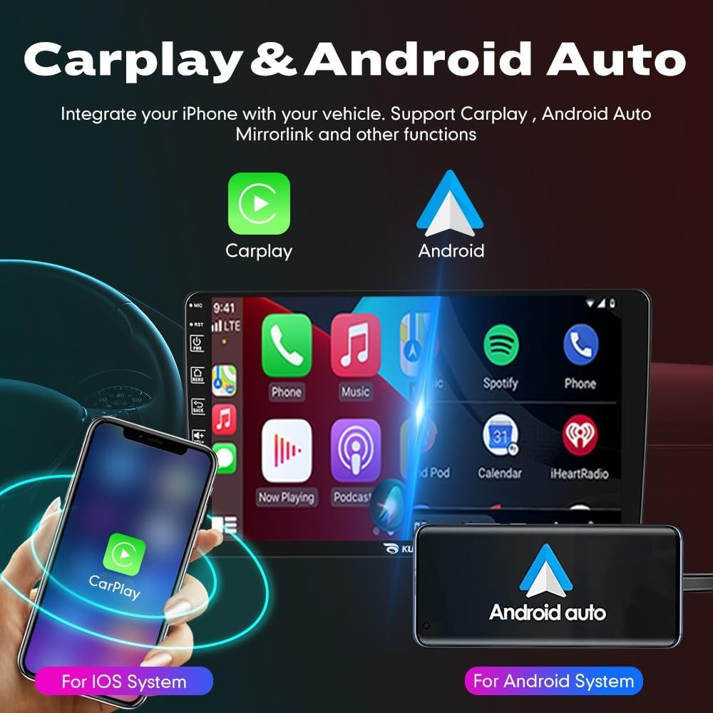 Kunfine Car CarPlay Android Auto Navigation Stereo GPS Radio Reverse Camera Display 9" IPS Touchscreen Headunit Tablet Pad Media Player For Peugeot 301 13-22 if Applicable Quad Core 4G+64G Gloss Black