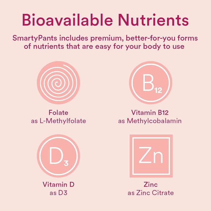 SmartyPants Women's Multivitamin Gummies: Omega 3 Fish Oil (EPA/DHA), Methylfolate, CoQ10, Vitamin D3, C, Vitamin B12, B6, A, K & Zinc, Inositol, Gluten Free, 120 Count (20 Day Supply)