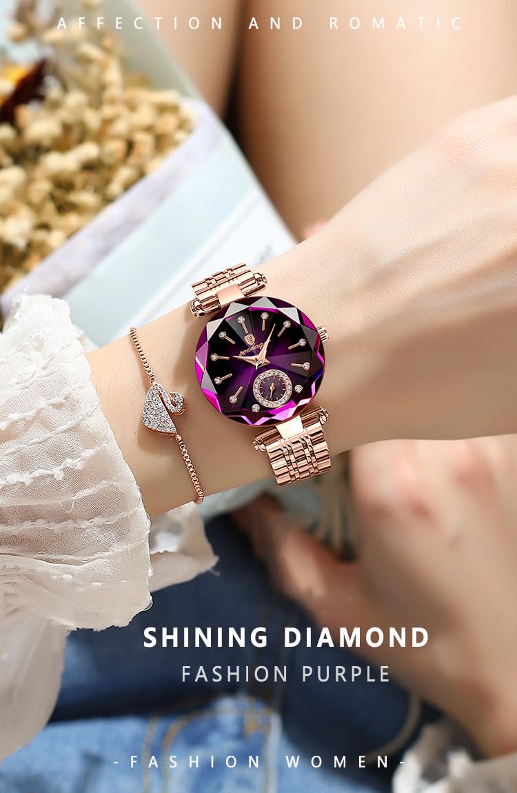 Gosasa Top Brand Luxury Women's Watch Diamond Dial Elegant Watch for Women Leather Quartz Fashion Ladies Wristwatch Waterproof Analog Display Stainless Steel