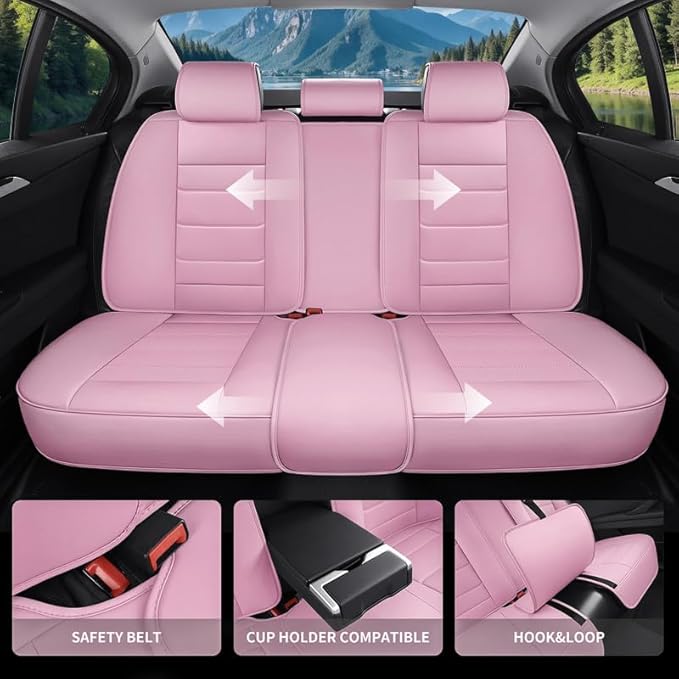 Car Seat Covers Full Set Custom Fit for Ford Maverick 2022-2025 - Premium Leather with Lumbar Support, Breathable, Anti-Slip & Excellent Seating Experience (Pink, Full Set)