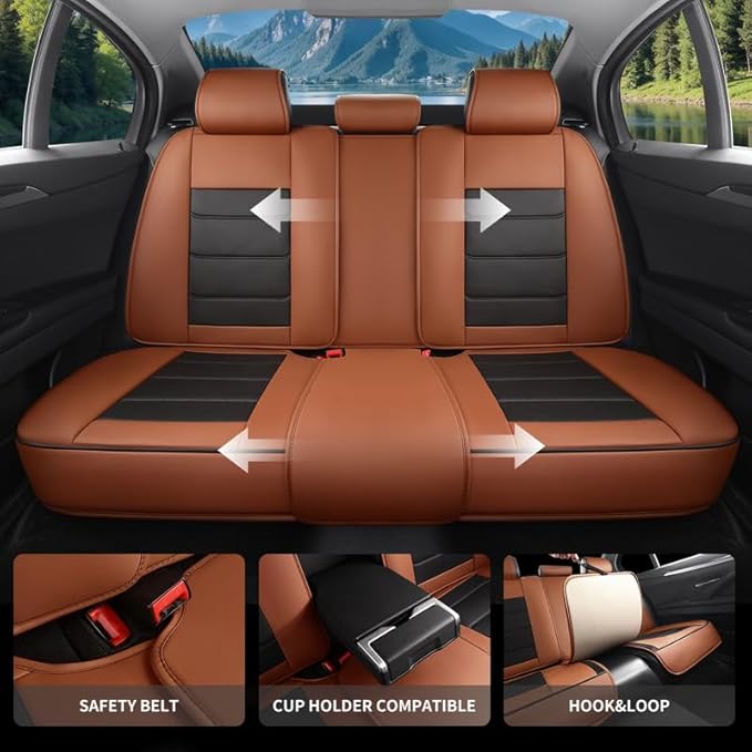 Car Seat Covers Full Set Custom Fit for Buick Regal 2009-2020-Luxury Leather with Lumbar Support, Breathable, Waterproof, Anti-Slip, Durable, Easy to Install (BlackBrown,Full Set)