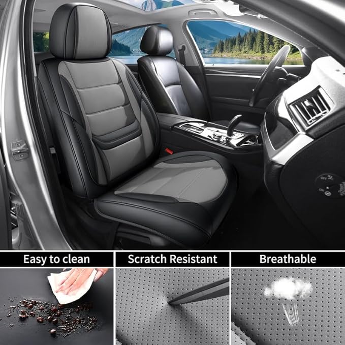 Car Seat Covers Custom Fit for Chevrolet/Chevy Volt 2010-2019 , Premium Faux Leather Waterproof Car Seat Protectors with Lumbar Support, Breathable Anti-Slip Easy to install(Black&Gray,Full set)