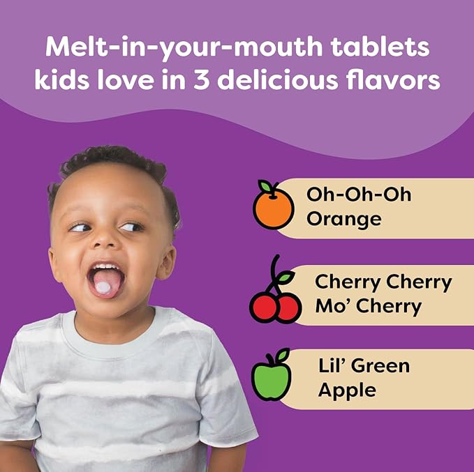 Renzo's Picky Eater Kids Multivitamin with Iron, Dissolving Kids Vitamins with Vitamin D3 and K2 and More, 60 Sugar-Free Melty Tabs, Lil’ Green Apple Flavored