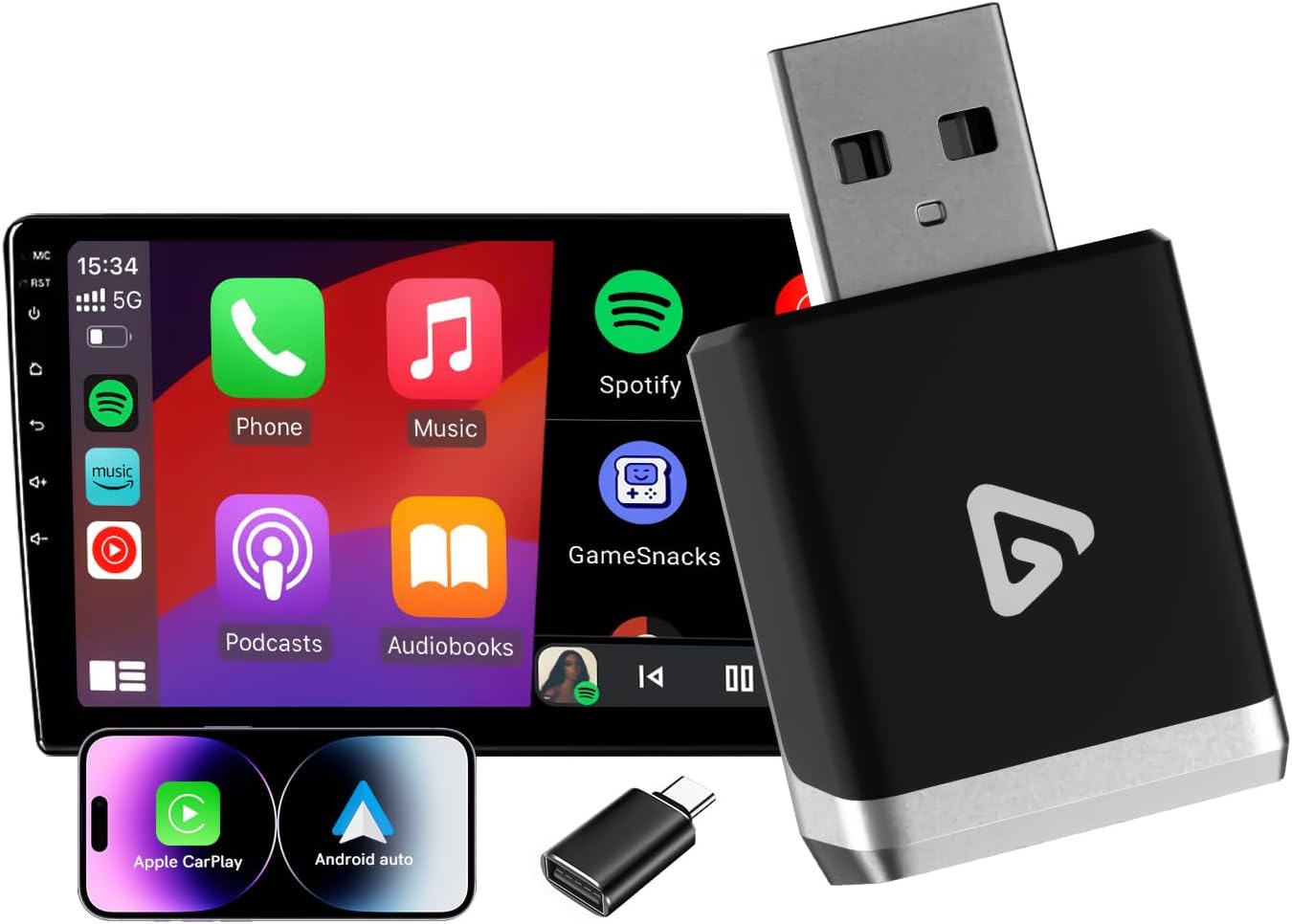 Wireless CarPlay Adapter for Apple iPhone & Android 2025 Upgrade Mini 2-in-1 Wired Android Auto to Wireless, Compact Design Plug & Play Auto Connect Car Play Dongle Fits for OEM Wired CarPlay Cars