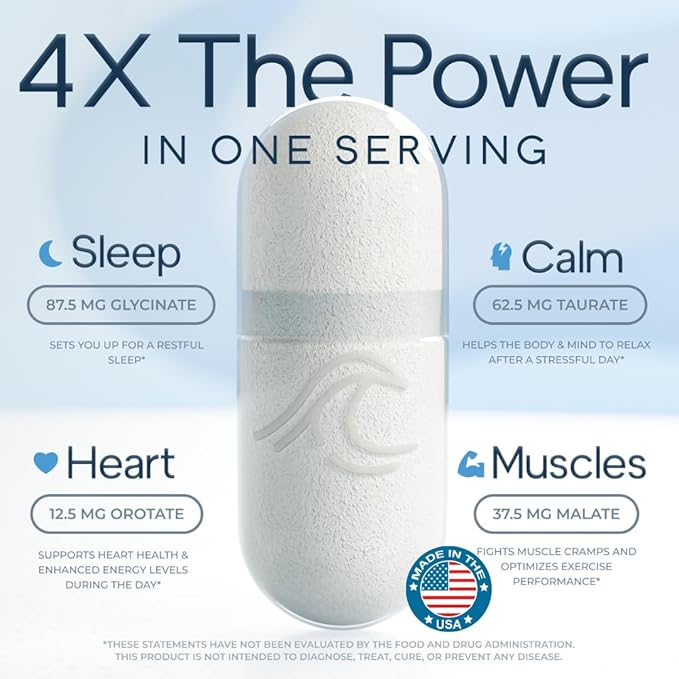 Natural Flow 4X Magnesium Supplement, Magnesium Glycinate, Taurate, Malate, Orotate Complex, Calm Sleep and Cramp Support Blend, No Mag Citrate or Oxide, 120 Capsules