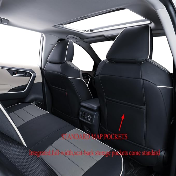EKR Rav4 Seat Covers Custom Fit for Toyota Rav4 2016 2017 2018(Hybrid) LE,SE,XLE,Limited, Leather Car Seat Cover Full Set for SUV,Faux Leather(Black/Gray)