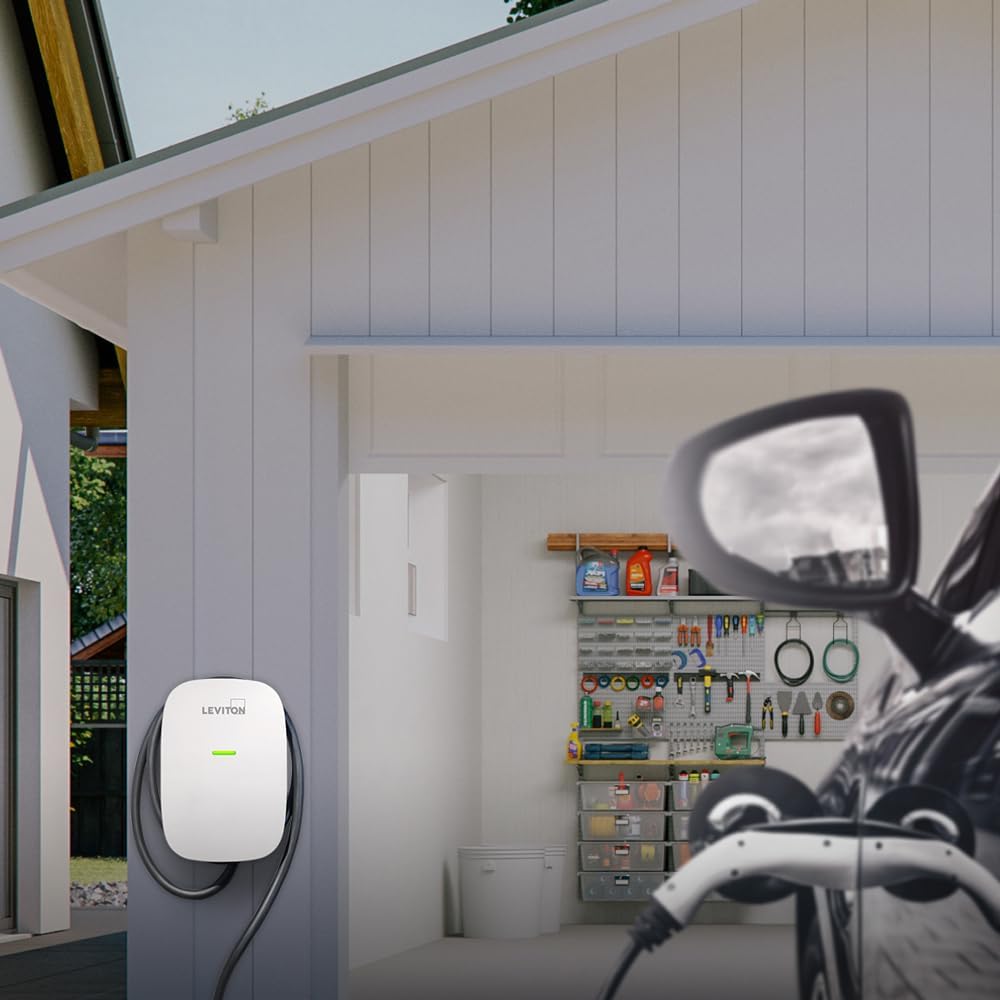 Leviton Level 2 EV Charger, 32 Amp, 208/240 VAC, 7.6 kW Output, 18' Charging Cable, Indoor/Outdoor Hardwired EV Charging Station, EV320 EVSE